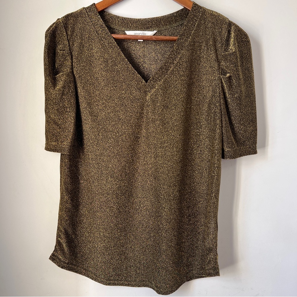 Amaryllis Shimmering Gold V-Neck Blouse